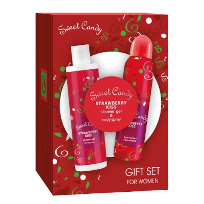 Jean Marc Sweet Candy Strawberry Kiss - zestaw, żel pod prysznic, dezodorant
