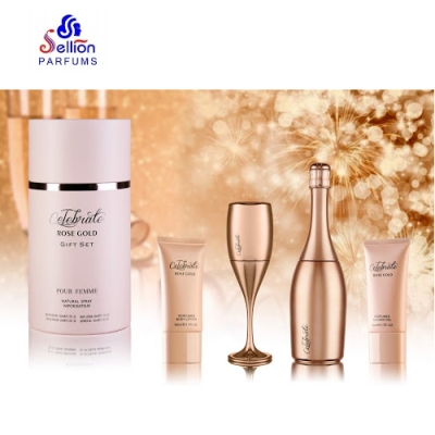 Sellion Celebrate Rose Gold - zestaw dla kobiet, 2 x woda perfumowana, balsam, żel pod prysznic